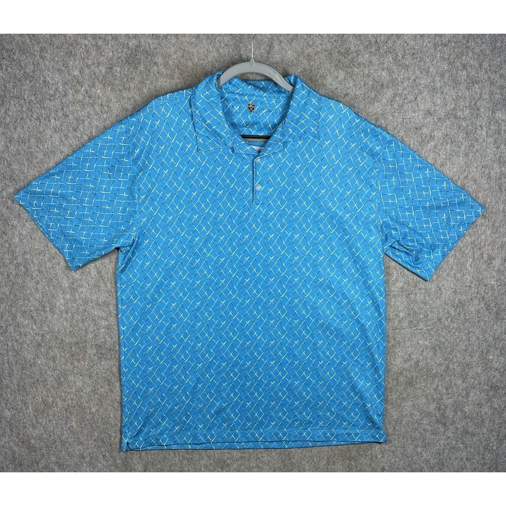 Nike Golf Dri-FIT Polo Mens L Blue Golf Tee Print Stretch 231404-418